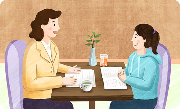 카페에서 상담을 진행하는 모습