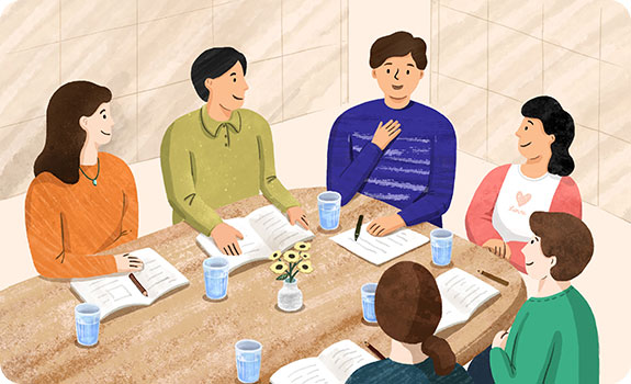 회의실에서 토론을 하는 장면